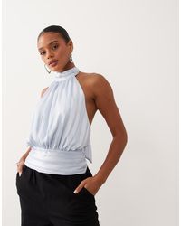 Gina Tricot - Satin Halterneck Top With Cinched Waist - Lyst