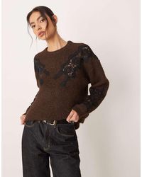 ASOS - Lace Insert Boxy Crew Neck Sweater - Lyst