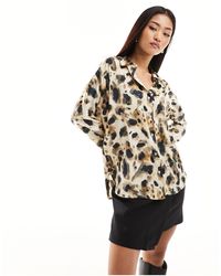 Mango - Abstract Leopard Print Satin Shirt - Lyst