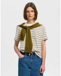 SELECTED - Essential Striped Ribbed Denim Box Fit Crew Neck Short Sleeve T-shirt - Lyst