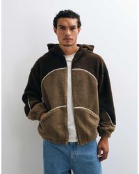 ASOS - Oversized Borg Zip Through Hoodie With Cut And Sew Panels With Piping - Lyst