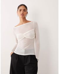 ASOS - Knit-look Semi Sheer Long Sleeve Top With Ruched Bust Overlay - Lyst