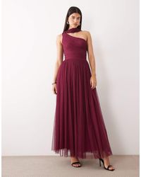 LACE & BEADS - Bridesmaid One Shoulder Scarf Neck Maxi Dress - Lyst