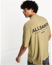 AllSaints - Underground - camicia marrone kaki con stampa sul retro - Lyst