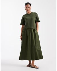 Threadbare - Midi Jurk Van Poplin Met Korte Mouwen - Lyst