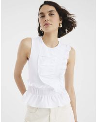 River Island - Sleeveless Poplin Mix Frill Top - Lyst