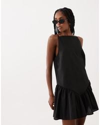 ASOS - Poplin Slash Neck Drop Waist Mini Dress - Lyst