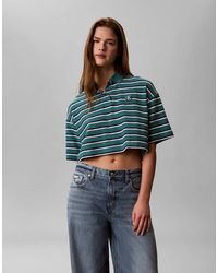 Calvin Klein - Cropped Pique Striped Polo Top - Lyst