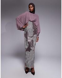 ASOS - Blouson Bodice Batwing Maxi Dress With Floral Embellished Skirt - Lyst