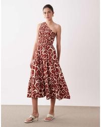 Nobody's Child - Cecilia Cotton One Shoulder Tiered Skirt Midi Dress - Lyst