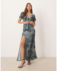 ASOS - Tie Front Maxi Tea Dress With Lace Detail - Lyst