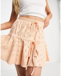 ASOS - Broderie Tiered Mini Skirt With Tie Detail - Lyst