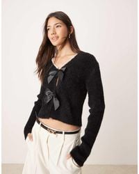 Miss Selfridge - Faux Pearl Trim Bow Detail Lash Cardigan - Lyst