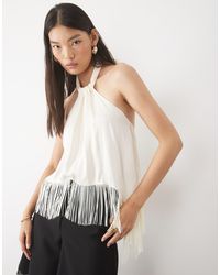 ASOS - Drapey Satin Halter Neck Top With Fringe Detail - Lyst