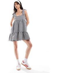 Miss Selfridge - Tiered Gingham Mini Dress With Tie Shoulders - Lyst