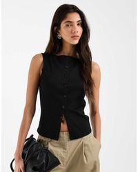 ASOS - Button Down Boat Neck Top - Lyst