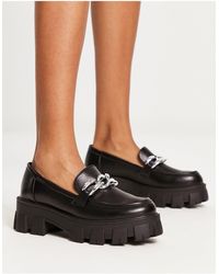Glamorous - Chunky Loafers With Silver Chain - Lyst