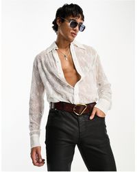 ASOS - Longline Sheer Embroidered Shirt With 70s Collar - Lyst