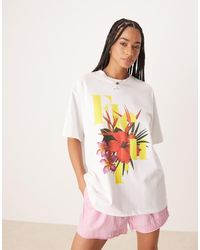 ASOS - Camiseta Blanca Extragrande Con Estampado Gráfico Floral "Fleur" De - Lyst