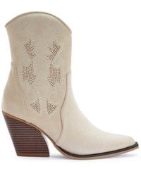 SEQWL - Western Embroidered Calf Boots With Curved Block Heel - Lyst
