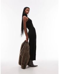 Mango - Robe longue en maille à dos ouvert et col montant - Lyst