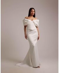 Wanderdoll - Vivienne Bridal Heavy Structured Satin Fishtail Maxi Skirt Co-ord - Lyst