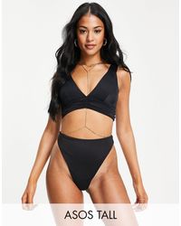 Dames Kleding voor voor Strandkleding voor Bikinis en badpakken ASOS Synthetisch Mix En Match Hoogopgesneden Geribbeld Hipster-bikinibroekje in het Bruin 