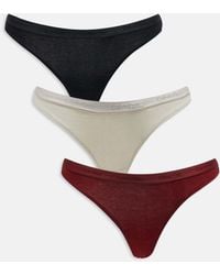 Calvin Klein - Modern Logo 3 Pack Thongs With Metallic Logo Waistband - Lyst