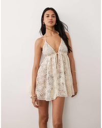 Miss Selfridge - Beach Premium Beaded Lace Tie Front Mini Cover Up - Lyst