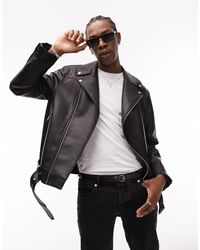 TOPMAN - Faux Leather Belted Moto Jacket - Lyst