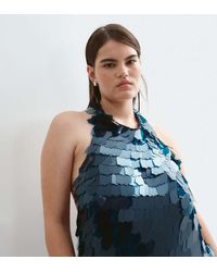 ARRANGE - Curve Embellished Shard Sequin Longline Halter Neck Top Set - Lyst