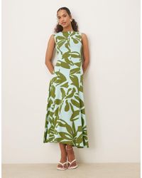 ASOS - – ärmelloses midi-sommerkleid aus baumwolle mit grünem oversize-blumenprint - Lyst