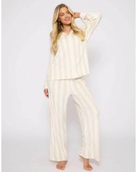 Loungeable - Striped Velour Traditional Pyjama Set - Lyst