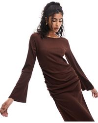 Y.A.S - Ruched Side Textured Jersey Maxi Dress With Flared Sleeves - Lyst