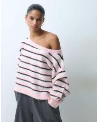 Miss Selfridge - Fluffy Asymmetric Stripe Knit Jumper - Lyst
