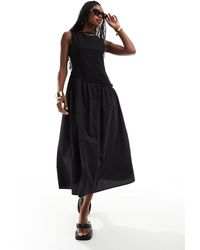 ASOS - Ribbed Tank Maxi Dress With Poplin Skirt And Asymeticatic Waist Seam - Lyst