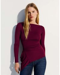 Bershka - Long Sleeve Asymmetric Gathe T-shirt - Lyst