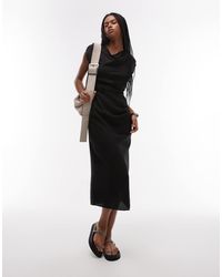 Mango - Cap Sleeve Midi Dress With Ruched Side - Lyst
