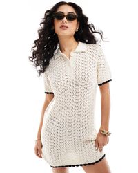 ASOS - Knitted Short Sleeve Stitch Mini Dress With Tipped Hem-white - Lyst