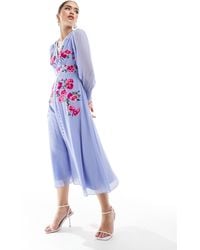 Hope & Ivy - Embroidered Long Sleeve Button Front Midi Dress - Lyst