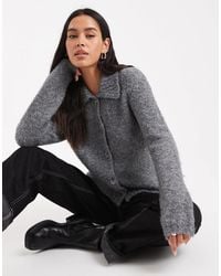 4th & Reckless - Gilet boutonné en laine mélangée avec col côtelé - anthracite - Lyst