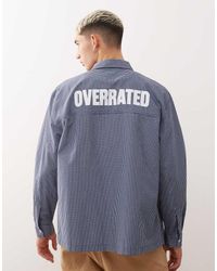 Reclaimed (vintage) - Camisa Corta Azul A Cuadros Blancos De Corte Cuadrado Con Estampado En La Espalda De - Lyst