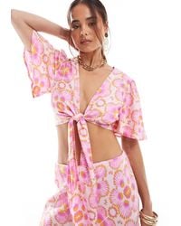 Y.A.S - Y.A.S Cropped Tie Front Top Co-Ord - Lyst