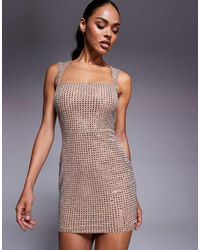 Oh Polly - Embellished Square Neck Mini Dress - Lyst