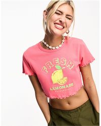 Noisy May - Lettuce Edge Cropped T-shirt With Lemon Print - Lyst