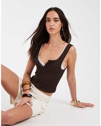 ASOS - Ribbed Scoop Neck Henley Tank Top - Lyst