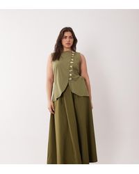 ASOS - Asos Design Curve Linen Blend Waistcoat Maxi Dress With Poplin Skirt - Lyst
