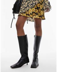 TOPSHOP - Botas Por La Rodilla Negras Estilo Calcetín De Tacón Alto De Cuero Premium Taylor De - Lyst