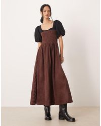 ASOS - Shirred Bodice Maxi Dress With Puff Sleeve - Lyst