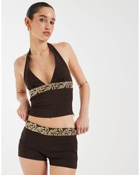 Motel - Orvio Embroidered Sequin Halter Top - Lyst